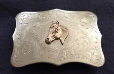 Magnificent Premium Old American West SSS Brand German Silver Horse Belt Buckle picture