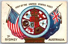 Foreign~Sydney Australia~Visit of US Fleet~Patriotic~Flags~1908 Postcard picture