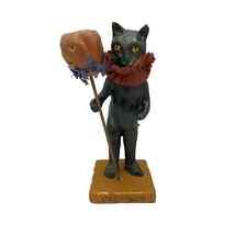 ESC Trading Vickie Smyers Black Cat Holding Pumpkin Torch Halloween Decorations picture