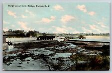 Barge Canal from Bridge Fulton New York NY c1910 Postcard picture