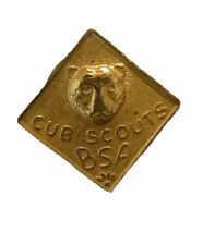 Vintage Gold Tone BSA Cub Scouts Bobcat Pin Tilted Square Diamond Shape picture