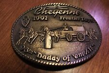 Vintage 1992 Cheyenne Frontier Days Brass Belt Buckle Ltd Edition #672 96th Year picture