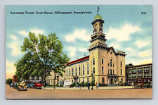Linen Postcard Williamsport PA Pennsylvania Lycoming County Court House Cars picture