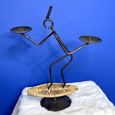 Balinese SURFER Wicker Rattan Surfboard Handcrafted Wrought Iron Candle Holder picture