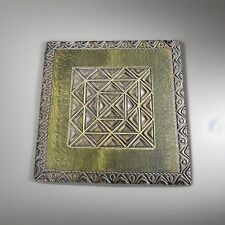 Vintage Wood Trinket Box Made in Poland Hand Carved Geometric Green And Brown picture