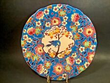 Antique French Longwy Enameled Majolica Cloisonné Platter with Blue Finch Bird picture