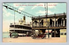 Detroit MI-Michigan, Belle Isle Steamer Woodward Ave Landing Vintage Postcard picture