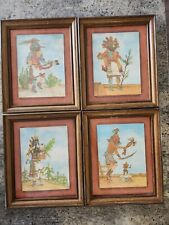 Vintage Framed Native American Paintings Pictures Print Decor Set Of 4 picture