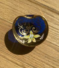 Vintage Murano Blue Glass Hand Painted Trinket Dish with Gold Paint accent. picture