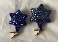 Vintage Christopher Radko 2pc Davids Star 1997 Hanukkah Clip On Ornament Blue picture