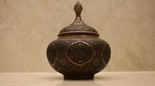 Antique luxury copper bowl needle engraving heavy middle eastern picture