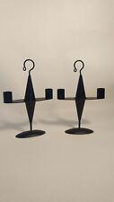 Vtg Black Matte Wrought Iron Candleabra/Candlestick Holders 1980's-1990's picture