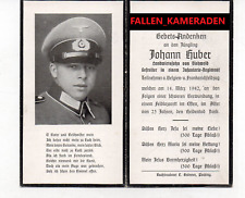 original german ww2 Death Card JOHANN HUBER fell 14 mar 1942 OSTEN picture