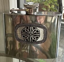Pewter And Steel Celtic Pocket Flask 5 Oz Irish picture