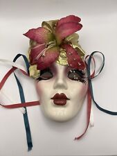 Karen Thomas Stall New Orleans Ceramic Mask Mardis Gras Masquerade Decor Pink picture