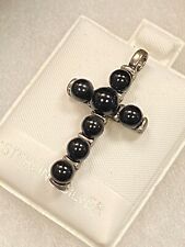 GENUINE BLACK ONYX BEADS CROSS VINTAGE PENDANT FINE 925 STERLING SILVER New $150 picture