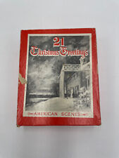 Set of 24 Antique Christmas Greeting Cards American Scenes Lithographs Box READ picture
