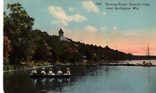 Brown's Lake Postcard Burlington WI 1900's Women Boat Vintage 1914 Post #D-5 picture