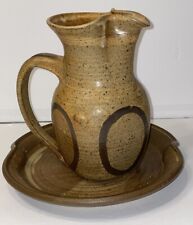 HANDMADE One Of A Kind Water Pitcher & Plate Boho Vase Mid Century Mod Pottery picture