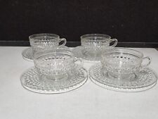SET OF 4- Depression Glass Anchor Hocking HOBNAIL CLEAR Flat Cup and Saucer Sets picture