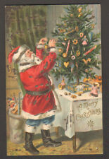 1909 QUALITY MERRY CHRISTMAS PC, EMBOSSED FULL FIGURE SANTA CLAUS & FEATHER TREE picture