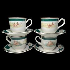 Vintage Keltcraft Noritake Ireland 9170 Pursuit Set of 4 Footed Cups & Saucers B picture