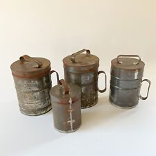 4 Primitive Tin Canisters with Lid and Handle Old Salem NC Moravian picture