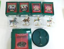 Vtg Hallmark Carousel  Horses Christmas Ornaments All 4 Horses & Stand 1989  picture