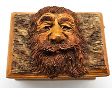 Vintage 1991 Hand Crafted Man Face Trinket Box Man Cast Art Made USA picture