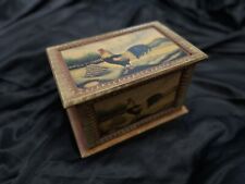 Wooden Box with Carvings and Beautifully Painted Chicken Box on Cover and Front picture