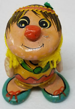 Hippy Figurine Rock Stone Flat Face Long Hair Headband Handpainted 1970s Vintage picture