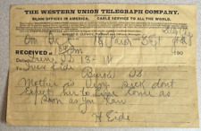 c1900 WESTERN UNION TELEGRAPH CO Telegram Mother is Sick Come as Soon as You Can picture