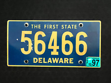 1997 Delaware License Plate 56466 .... THE FIRST STATE, BEAUTIFUL YELLOW ON BLUE picture