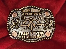CHAMPION TROPHY RODEO BUCKLE☆PROFESSIONAL TEAM ROPER☆INDIAN NATION☆1985☆RARE☆79 picture