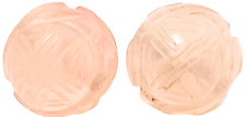 2 Antique Carved ROSE QUARTZ Shou Symbol Beads 12mm Gemstone Pendants Lot #3 picture
