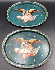 Lot of Two (2) Vintage American Flag Bald Eagle USA Trays Rustic 14.5