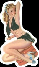 Semi Nude Color Pin Up Sticker- Blond- Black Lingerie- Legs- Heels- Sitting picture