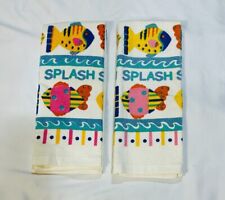 Vintage Hand Towel Set Fish Nautical Beach Wave Linen Decor 26x16” Taiwan 90s picture