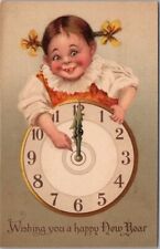 Vintage HAPPY NEW YEAR Greetings Postcard Girl / Clock TUCK'S Series 12 / UNUSED picture