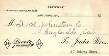 1909 SAN FRANCISCO CA  JUDA BROS.  36 BATTERY STREET J B BEAUTY STATEMENT Z3429 picture
