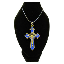 Collar con Crus de Metal Azul / Metal Crucifix Cross Necklace Men & Women Blue picture