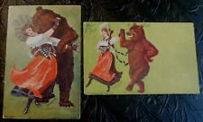 1905 & 1934 Dancing Russian Bear/Woman-Artist Signed Osswald  Vintage Postcards picture