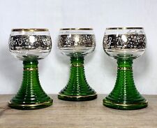 (3) Vintage Roemer Wine Goblets Glasses Green Beehive Stems Gold Grapes picture