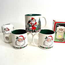 Vintage 80s Christmas Mugs Santa Claus Face Lot Room Scenter Potpourri Press 4pc picture