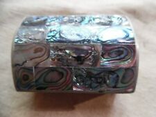 Vintage Mexican Silver Abalone Wood Lined Footed Trinket Box picture