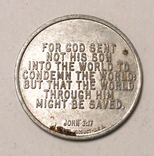 Vintage Religious Token John 3:16 & 3:17 Pocket Prayer Coin God Loved the World picture