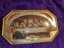 THE LAST SUPPER Vintage Foil Diorama Framed Convex Bubble glass  picture