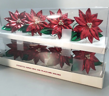 Vtg DEPARTMENT 56 Poinsettia Christmas Napkin Ring and Placecard Holder Set of 8 picture