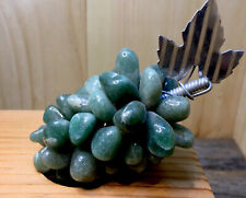 Vintage Chinese Jade Grape Cluster, Polished Stone Grapes with metal leaf, MCM picture