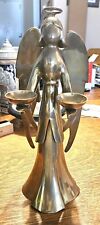 Brass Christmas Angel Candle Holder 1970s Large 12.5” Holds 2 Ball Candles picture